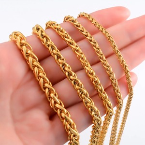 Collier long classique en acier inoxydable, chaîne maille épi, plaqué or, pour hommes et femmes, accessoires de bijouterie, collier ras du cou - Product Image 5