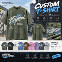 Kaos Vintage Acid Wash Depan Belakang Grafis Slogan Bintang DTG Full Color 240GSM Katun Oversized Streetwear Tee Custom OEM ODM