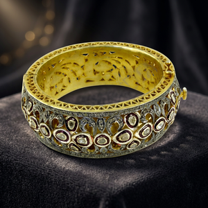 Women's 22K Gold Plated Diamond Bangle With Oval Cut Stones Classic Floral Design Wedding Jewelry - Product Image 2