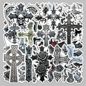 50 pegatinas de cruz de estilo gótico oscuro con descuento de fábrica, calcomanías modernas para monopatín, motocicleta y casco - Product Image 6