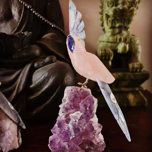 크리스탈 새 조각상, 조각된 새, 보석 새 컬렉션, 앵무새 광물 표본, 마노 앵무새 - Product Image 6