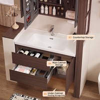 Meuble de salle de bain mural ARROW en acier inoxydable avec vasque en céramique, résistant à l'humidité et anti-moisissure, pratique pour la maison