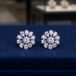 Pendientes de Oro Blanco con Flor, Cristal y Diamantes de Imitación, Corte Brillante Redondo, Engaste de Garra, Joyería de Moda Romántica para Boda de Mujer - Product Image 2