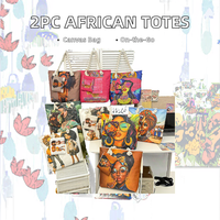 Lot de 2 grands sacs fourre-tout en toile avec visage de femme noire imprimé double face, sacs d'étudiant africains avec fermeture éclair et poignée en corde