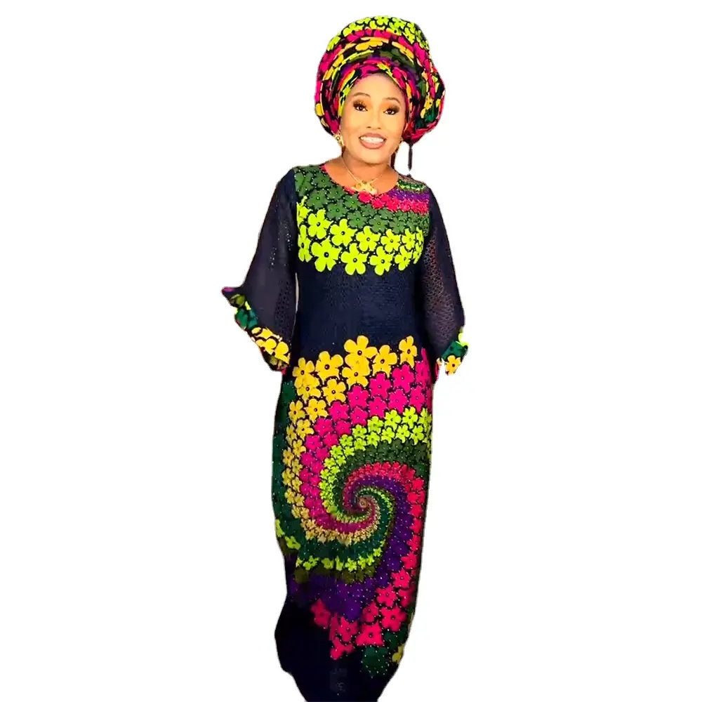 ARTTY Fashion 2 Stück Sets African Plus Size Dashiki Boubou Kleid für Frauen mit Schal