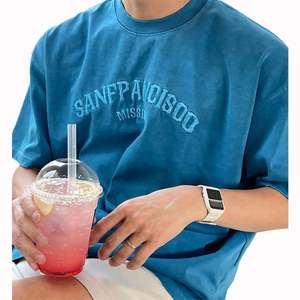 เสื้อยืดโอเวอร์ไซส์สำหรับผู้ชายผ้าฝ้าย100% แบบกำหนดเองรุ่นออกแบบได้ตามต้องการเสื้อผ้าแนวสตรีทพร้อมตัวอักษรปักลายผ้าถัก - Product Image 2