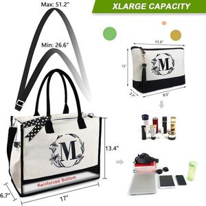 Personalized <b>Initial</b> Canvas Beach <b>Bag</b> Monogrammed Gift Jute Tote <b>Bag</b> for Women - Product Image 5