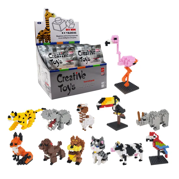 Mini bloques de construcción de animales para niños, juguetes educativos, nano bloques