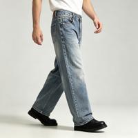 Jean Indigo pour Homme, Pantalon en Denim Bleu Coupe Ample Jambe Large, Cinq Poches, Style Décontracté, OEM Personnalisé, Vente en Gros
