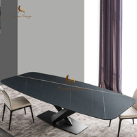 Table à manger en granit et marbre de design moderne et luxueux, grande dalle en forme de X, avec 8 chaises, ensemble de meubles de salle à manger