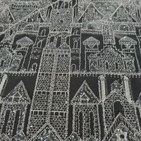 Tissu en dentelle 3D géométrique blanc brodé de perles et de sequins, 100 % polyester, pour rideaux décoratifs muraux DIY