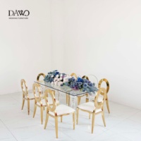 Mesa Ovalada de Alta Gama para Recepción de Bodas con Soporte de Cuentas Doradas y Superficie de Vidrio Negro para Decoración de Bodas