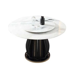 Ánh sáng sang trọng tự nhiên supercrystalline đá bảng với bàn xoay cao cấp hiện đại Thiết kế rắn gỗ bàn tròn - Product Image 6