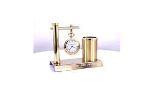 Organizador de Escritorio Metálico Dorado con Reloj Colgante y Portaplumas, Organizador de Mesa de Oficina Premium para Regalo Corporativo - Product Image 4