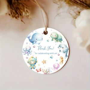 Étiquettes circulaires « Merci » avec corde en chanvre, thème créatures marines, design style <span class=keywords><strong>aquarelle</strong></span>, parfaites pour le monde marin - Product Image 3