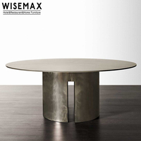 WISEMAX FURNITURE Table ronde de style nordique rétro Mobilier de salle à manger Plateau en ardoise Pieds en acier inoxydable Tables de restaurant pour café