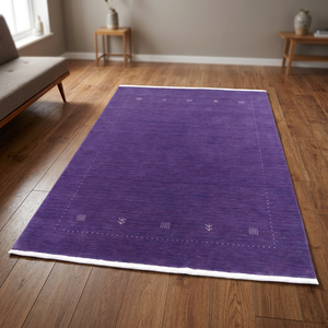 <b>Purple</b> Modern Wool Area <b>Rug</b> Hand Loomed Gabbeh Floral Carpet Reversible Non Slip Waterproof Medium Pile Cotton Backed Rectangle - Product Image 3