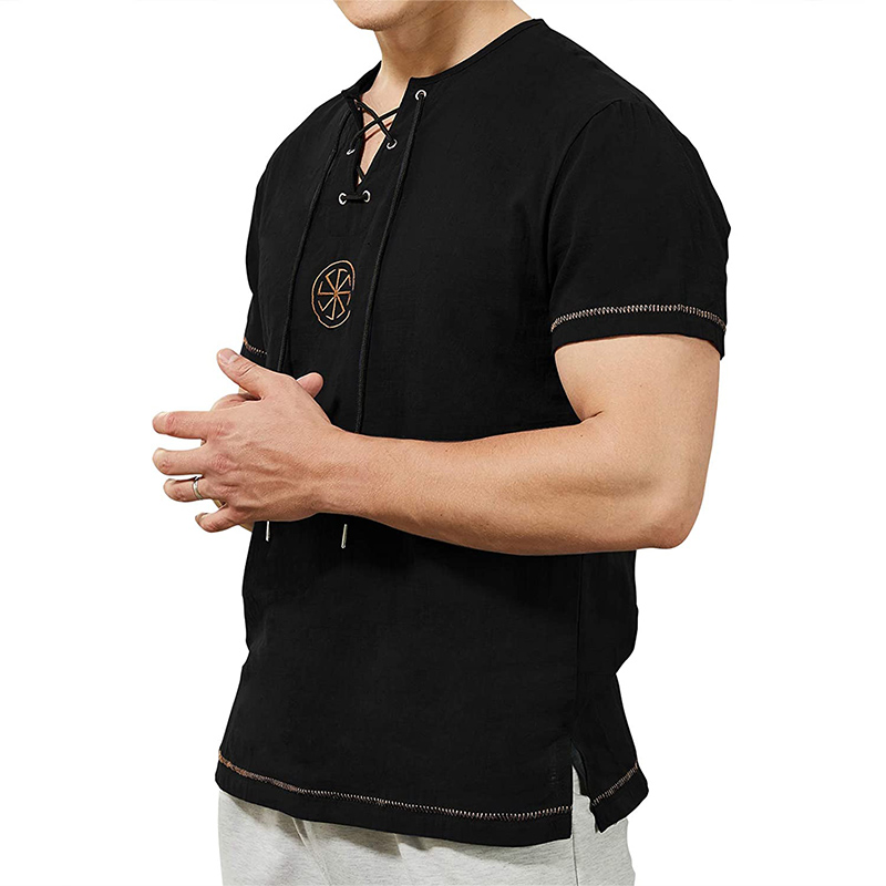Camicia rinascimentale nera da uomo, blusa medievale