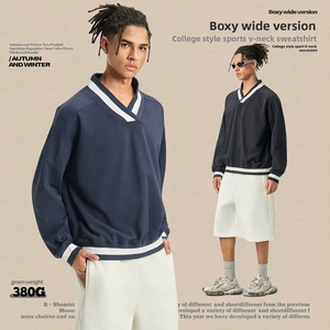Pull court décontracté à col en V pour garçon, style preppy britannique, 380G, coton, inspiré du style Old Money - Product Image 2