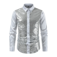 Nouvelle Arrivée 2025 – Chemise Homme à Manches Longues avec Paillettes et Patchwork, Col Rabattu, Idéale pour Soirées et Spectacles en Boîte de Nuit