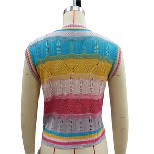 2026 Wholesale Knitted Summer Design Colorful Hollowed Out Knitted Women Vest Sleeveless <strong>Top</strong> <strong>rainbow</strong> Women Knit <strong>Top</strong> - Product Image 3