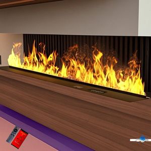 Insert de cheminée électrique à vapeur d'eau 3D encastré en acier inoxydable, effet de flamme simulé, contrôle par application à distance, pour décoration intérieure domestique - Product Image 2