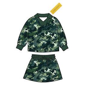 Vêtements pour filles tendance en gros, vêtements pour enfants de haute qualité, haut à manches longues camouflage marron pour fillette avec jupe - Product Image 6