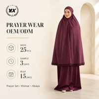 Ensemble de prière élégant personnalisé pour femmes, deux pièces, crêpe marron, bordure en dentelle, khimar abaya, OEM ODM, marque privée, vêtements de prière islamiques modestes