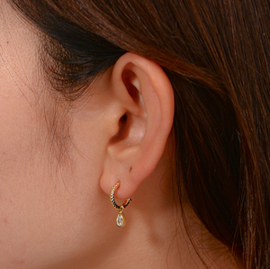 R.<strong>GEM</strong>. Fine <strong>Jewelry</strong> 925 Sterling Silver C-shaped Hook Gold Plated Pear Cut Cubic Zircon Twisted Cuff Drop Charm Earrings - Product Image 6