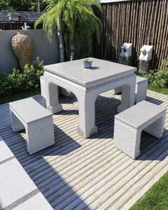 Bàn Tay Chạm Khắc Đá <span class=keywords><strong>Granite</strong></span> tự nhiên bàn tròn với bộ ghế cho công viên vườn - Product Image 2