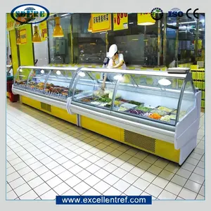 Chất lượng tốt Deli món ăn Kính Showcase tủ lạnh hiển thị hàng loạt dịch vụ qua quầy Deli mát Showcase