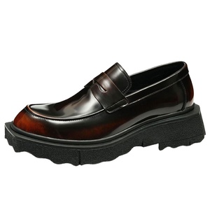 Chaussures à plateforme épaisse pour hommes - Style britannique, patchwork, lacets, en cuir, décontractées et habillées, antidérapantes et légères - Product Image 1