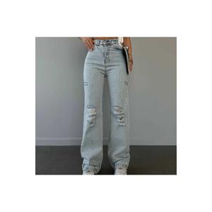 Jeans gamba larga a vita alta da donna