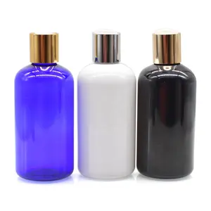 Luxus-Plastik kosmetik flasche 25ml 35ml 50ml 75ml 220ml 250ml ätherisches Öl Plastik-Shampoo flasche mit goldener Press scheibe