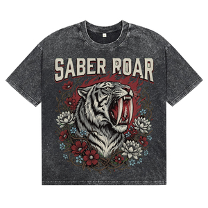 New Wholesale 100% Cotton O-Neck Breathable T-Shirts <b>Men's</b> Oversized Acid Wash Garment Dye Casual Tees with Custom Pattern Print - Product Image 1
