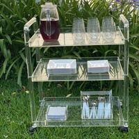 Chariot de service en acrylique transparent à 3 niveaux, chariot de bar, étagères de rangement mobiles pour cuisine et salon