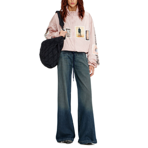 Jeans en denim évasé pour hommes, taille basse, avec cordon élastique, logo personnalisé, en coton recyclé, délavé dégradé, vente en gros - Product Image 5
