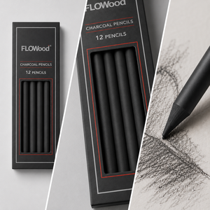 FLOWood 12 crayons de <span class=keywords><strong>fusain</strong></span> noirs en bois pour <span class=keywords><strong>dessin</strong></span>, bâtonnets de <span class=keywords><strong>fusain</strong></span> pour artistes, crayons de croquis et de ombrage, boîte en papier - Product Image 3