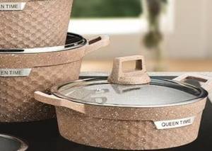 Ensemble de casseroles <span class=keywords><strong>en</strong></span> granit de style golf haut de gamme, 10 pièces, antiadhésives, avec poignées dorées, pour une conservation de la fraîcheur optimale - Product Image 5