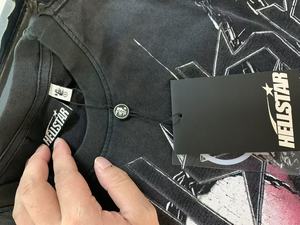 เสื้อยืดผู้ชายสไตล์ยุโรปอเมริกันแนวสตรีท ลาย Hell Star ลุคเรโทร ซักฟอกทำสีซีด แบรนด์แฟชั่นชั้นนำ แขนสั้น ผ้าฝ้าย - Product Image 4