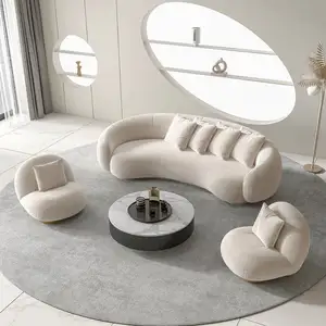 Muebles modernos Comfort White Half Moon Round Cloud Sala de estar Sofás Sofá curvo de 3 plazas para el hogar