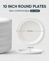 Assiette jetable en bagasse blanche, compostable, 10 pouces, résistante, écologique, fabriquée à partir de fibres de canne à sucre naturelles