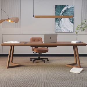 <b>Solid</b> <b>Wood</b> Office <b>Desk</b> Walnut Color Rectangle Modern Executive Computer <b>Desk</b> Home Workspace - Product Image 1