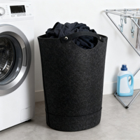 Panier à linge en feutre de grande taille avec poignée en cuir PU 60x54cm, sac de rangement pour vêtements sales de grande capacité pour la maison