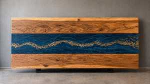 Table à manger en bois et résine époxy de luxe, meubles modernes faits à la main, combinaison de bois naturel et de résine, table à manger personnalisée pour la maison - Product Image 5