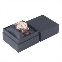 Boîte cadeau pour montre simple en papier rigide écologique noir avec logo personnalisé, impression en relief et laminage mat