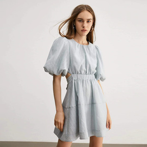 Vendita calda estiva personalizzata da donna Casual con colletto rotondo maniche a sbuffo cintura in vita ritagliata una linea Mini abito - Product Image 2