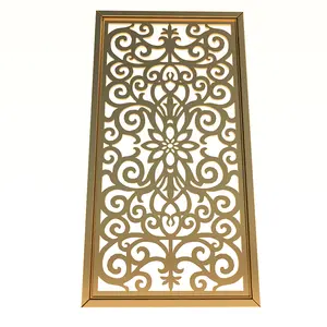 Custom Gold Metal Divider Panel for Room Decor Art Deco Style Living Room Divider with Engraved Storage Design