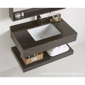 ตู้ห้องน้ำแบบแขวนผนัง Ouni Black Double Layer Ceramic Slab ขนาด 80-120 ซม. พร้อมอ่างล้างหน้าเซรามิกสองชั้น - Product Image 2