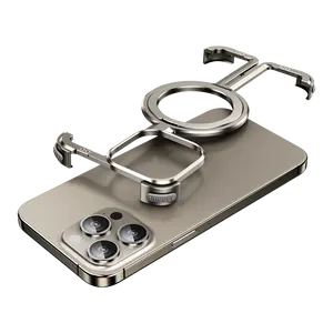 आईफोन 15 प्रो मैक्स के लिए एल्यूमिनियम मिश्र धातु फ्रेमलेस फोन केस रिंग होल्डर शॉकप्रूफ फोन बम्पर चुंबकीय वायरलेस चार्जिंग के साथ